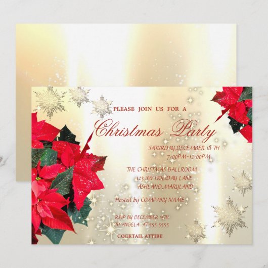 ポインセチア雪企業の片、クリスマスパーティー 招待状 (正面/裏面)