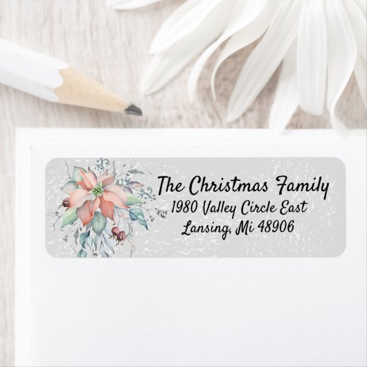 ポインセチア雪葉、、果実、水色 ラベル (インサイチュ)