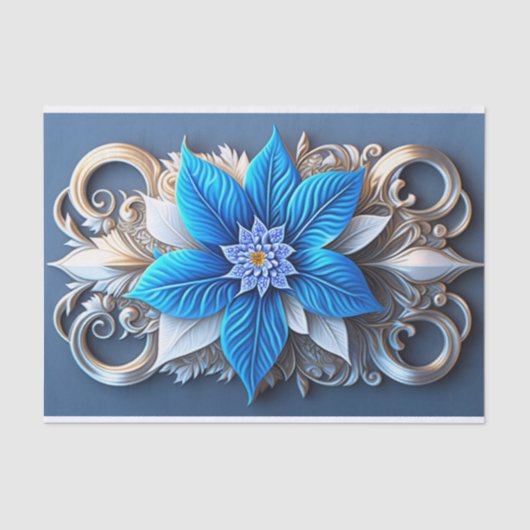 ポインセチア青いクリスマスフラワーアートエレガント作品 薄葉紙 (正面)