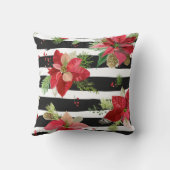 ポインセチア黒白ストライプ枕 クッション (裏面)