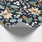 ポインセチア黒背景の冬の休日のラップ ラッピングペーパー (角)