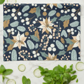 ポインセチア黒背景の冬の休日 キッチンタオル (折り畳み)