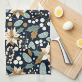 ポインセチア黒背景の冬の休日 キッチンタオル (四つ折り)