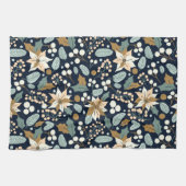 ポインセチア黒背景の冬の休日 キッチンタオル (横)