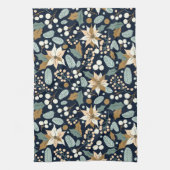 ポインセチア黒背景の冬の休日 キッチンタオル (縦)