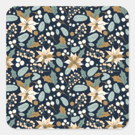 ポインセチア黒背景の冬の休日 スクエアシール