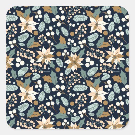 ポインセチア黒背景の冬の休日 スクエアシール (正面)