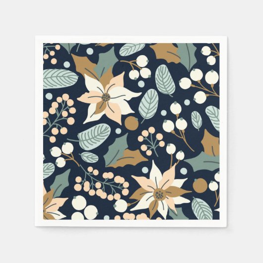 ポインセチア黒背景の冬の休日 スタンダードカクテルナプキン (正面)