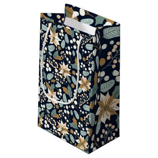 ポインセチア黒背景の冬の休日 スモールペーパーバッグ (裏面アングル)