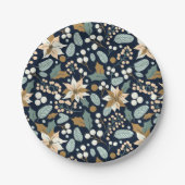 ポインセチア黒背景の冬の休日 ペーパープレート (正面)