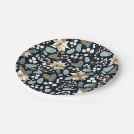 ポインセチア黒背景の冬の休日 ペーパープレート