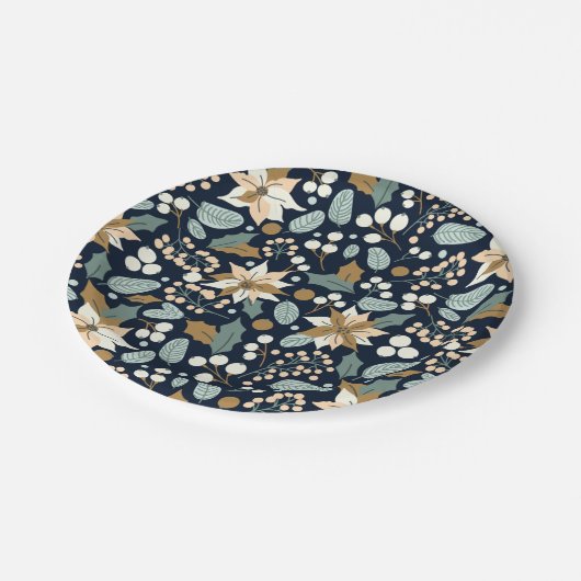 ポインセチア黒背景の冬の休日 ペーパープレート (アングル)