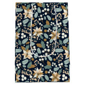 ポインセチア黒背景の冬の休日 ミディアムペーパーバッグ (裏面)