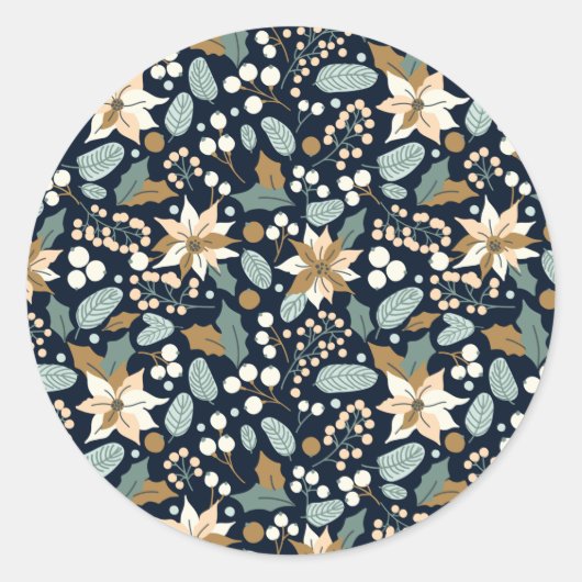 ポインセチア黒背景の冬の休日 ラウンドシール (正面)