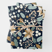 ポインセチア黒背景の冬の休日 ラッピングペーパーシート (インサイチュ)