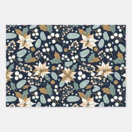 ポインセチア黒背景の冬の休日 ラッピングペーパーシート