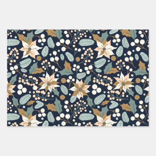 ポインセチア黒背景の冬の休日 ラッピングペーパーシート (正面)