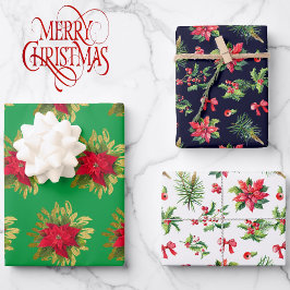 ポインセチア3点セットのクリスマス用品 ラッピングペーパーシート