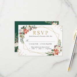 ポインセチア アイボリー フラワー ジオメトリック ゴールド フレーム RSVP