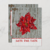ポインセチア&ウッドは冬の結婚式の日付を保存 セーブザデート (正面/裏面)