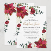 ポインセチア エレガント ウィンター フローラル レッド ブライダル シャワー 招待状 (正面/裏面)