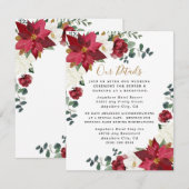 ポインセチア エレガント レッド ゴールド ホワイト フラワーズ ウェディング エンクロージャーカード (正面/裏面)