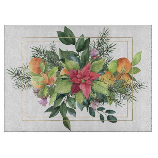 ポインセチア、オレンジ、常緑樹 カッティングボード (正面)