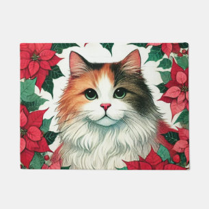 ポインセチア・カリコキャットクリスマス ドアマット