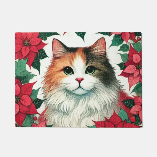 ポインセチア・カリコキャットクリスマス ドアマット (正面)