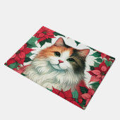 ポインセチア・カリコキャットクリスマス ドアマット (アングル)