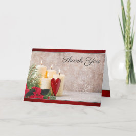 ポインセチア、キャンドルと緑結婚の サンキューカード