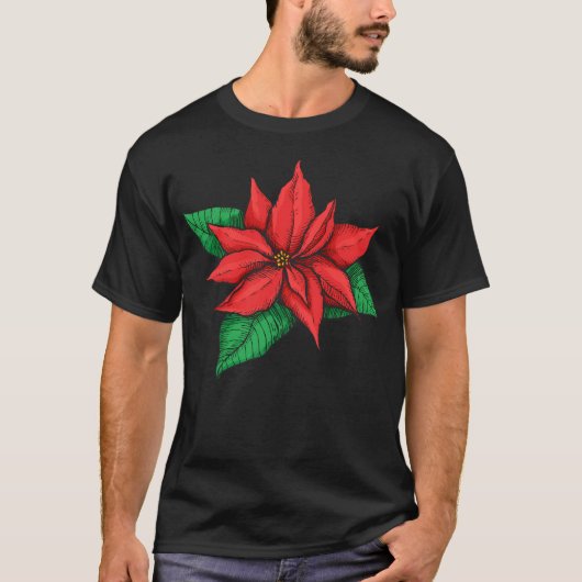 ポインセチア.クリスマスの飾り花 Tシャツ (正面)