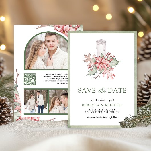 ポインセチア・クリスマスキャンドル結婚の写真 セーブザデート