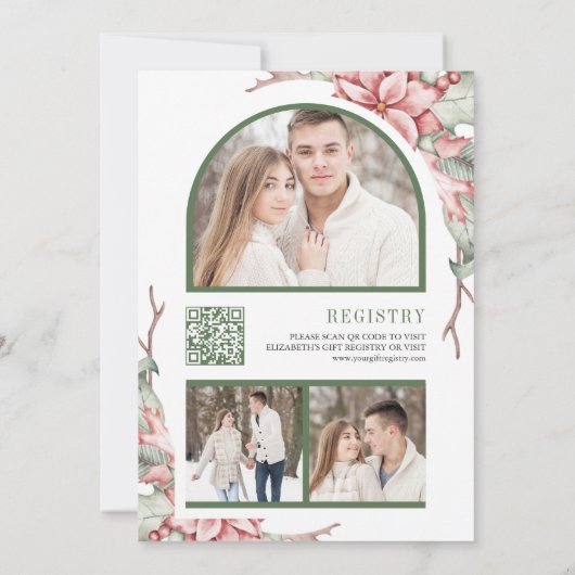 ポインセチア・クリスマスキャンドルQRコードブライダルシャワー 招待状 (裏面)