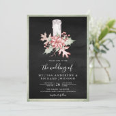 ポインセチア・クリスマスキャンドルQRコードブラック結婚ズ 招待状 (スタンド正面)