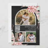 ポインセチア・クリスマスキャンドルQRコードブラック結婚ズ 招待状 (裏面)