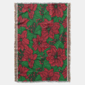 ポインセチア、クリスマスパターン スローブランケット (正面縦)