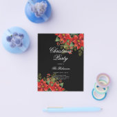 ポインセチア・クリスマスホリデー招待状プログラム&メニュー チラシ (シングル)