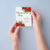 ポインセチア・クリスマスホリデー招待状プログラム&メニュー チラシ (手)
