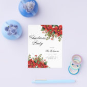 ポインセチア・クリスマスホリデー招待状プログラム&メニュー チラシ (シングル)