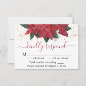 ポインセチア クリスマス ウェディング RSVP カード (正面)