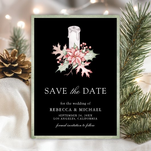 ポインセチア クリスマス キャンドル 黒 写真 結婚式 セーブザデート