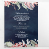 ポインセチア クリスマス キャンドル QRコード ネイビー ウェディング 三つ折り招待状 (内部最初)