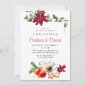 ポインセチア・クリスマス・クッキー&ココア・ホリディパーティー 招待状 (正面)
