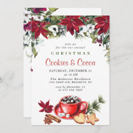 ポインセチア・クリスマス・クッキー&ココア・ホリディパーティー 招待状
