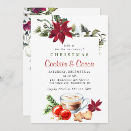 ポインセチア・クリスマス・クッキー&ココア・ホリディパーティー 招待状