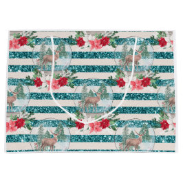 ポインセチア·クリスマス·シカ·スノーボール ラージペーパーバッグ