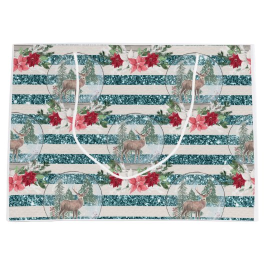 ポインセチア·クリスマス·シカ·スノーボール ラージペーパーバッグ (正面)