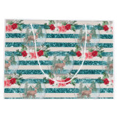 ポインセチア·クリスマス·シカ·スノーボール ラージペーパーバッグ (裏面)