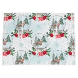 ポインセチア·クリスマス·シカ·スノーボール ラージペーパーバッグ